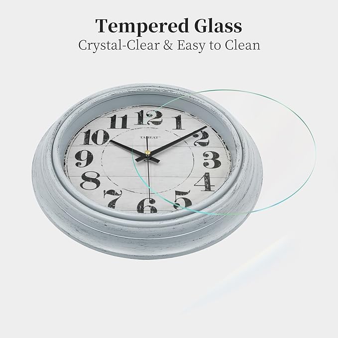 TAHEAT Wall Clock, 10 Inch Vintage Retro Blue Silent Non Ticking Battery Operated Wall Clocks Decorative for Living Room Bedroom Kitchen Bathroom Office