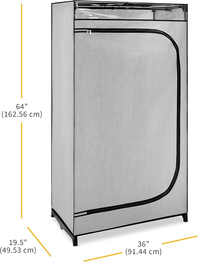 Whitmor Portable Clothes Closet - Freestanding Garment Organizer with Cover - 36 Inches Wide - Grey