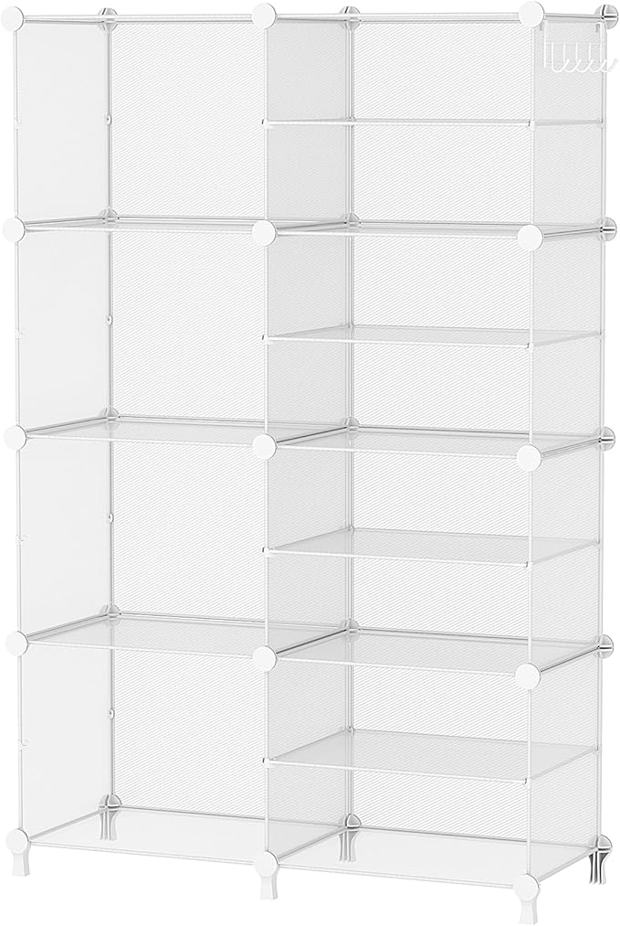 AWTATOS Closet Organizer 8 Cube Storage Shelves Clothes Organizers Closet Storage Stackable Cubby Shelving for Closet Bedroom Living Room Office, Transparent Twill