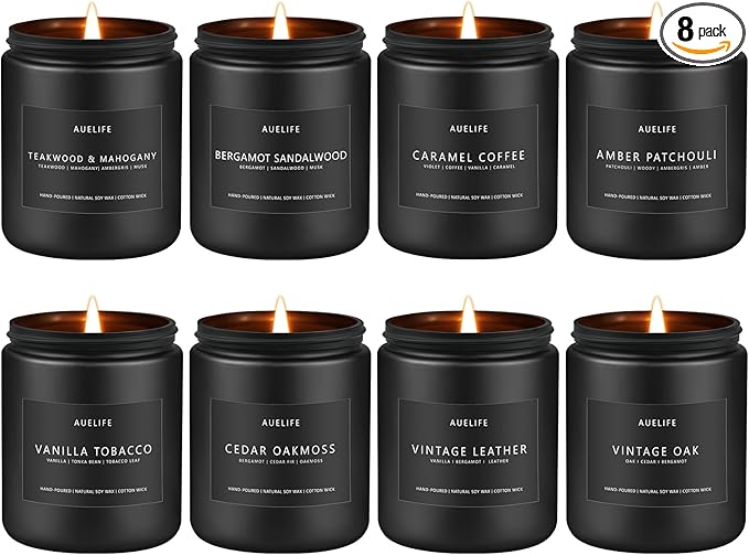 Scented Candles Set - 8 Pack Soy Jar Candle for Home Scented, Aromatherapy Candle Gifts for Men, Women and Birthday, Masculine Home Fragrance Candle