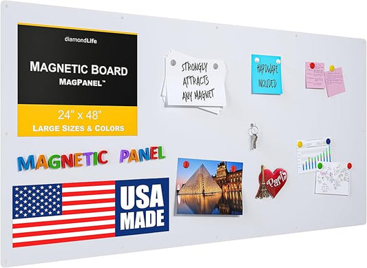 Diamond Life Magnetic Board - Memo & Vision Board for Home, Office, and Classroom - Magnet Board for Kids - Pre-drilled Mounting Screws Included (White 24"x48")