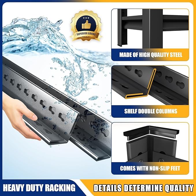 6 Tier Metal Garage Shelving Heavy Duty 3500Lbs Adjustable Storage Shelves Unit Garage Storage Shelves Utility Storage Rack Shelf for Basement, Commercial, Warehouse, Industrial, Black