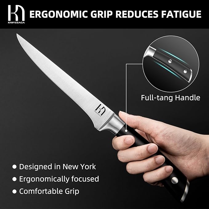 Boning Knife 6 inch for kitchen, Japanese Razor Sharp Fillet Knife High Carbon Stainless Steel, Professional Meat Cutting Knife with Ergonomic Handle, Time-saving Deboning Knife