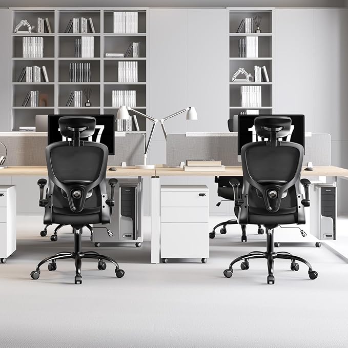 Multi-Adjustable Ergonomic Office Chair, Study Chair, Summer Mesh Comfortable High Back Chair, Headrest, Lumbar Support, Armrest, Seat Height.（Black）