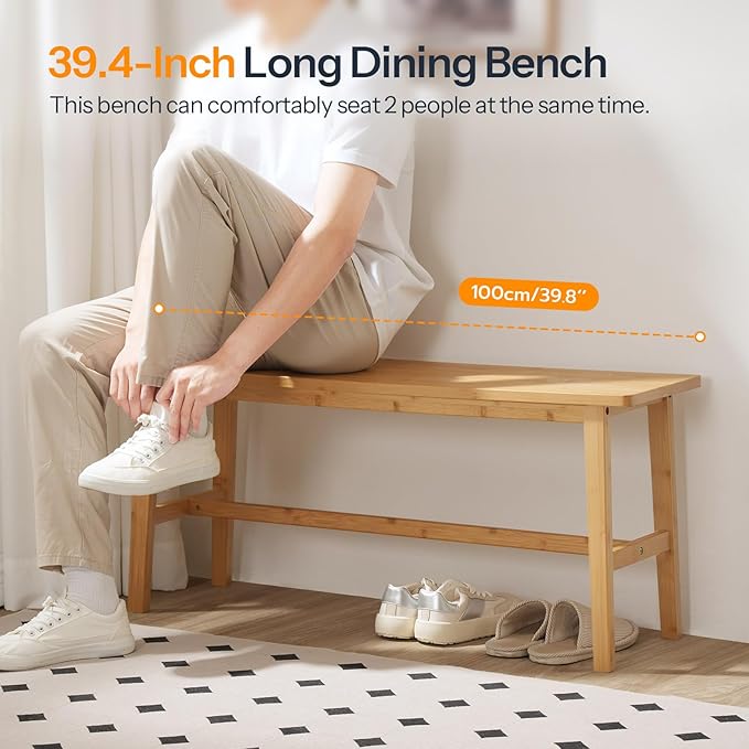 HOOBRO 39.3'' Bamboo Dining Bench, Farmhouse Table Bench, Kitchen & Living Room Furniture, Easy to Assemble, Sturdy and Stable, Natural YL03CD01G2