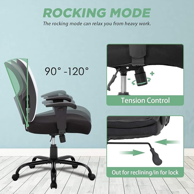 BestOffice Big and Tall Office Chair 400lbs Desk Chair Mesh Computer Chair with Lumbar Support Wide Seat Adjust Arms Rolling Swivel High Back Task Executive Ergonomic Chair for Home Office (White)