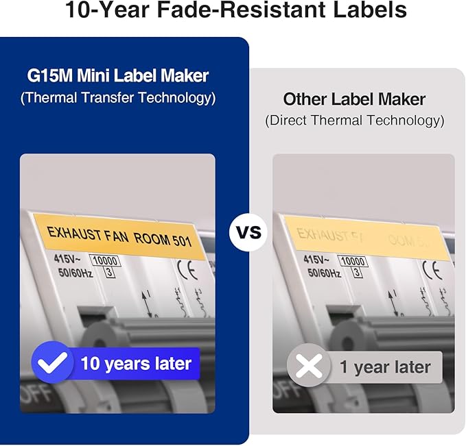 SUPVAN G15M Mini Portable Label Maker Machine with Heat Shrink Tube, Rechargeable 1200mAh Battery Thermal Transfer Printer, Compatible with Multi-Type Label, Home, Garage, Office & Outdoor