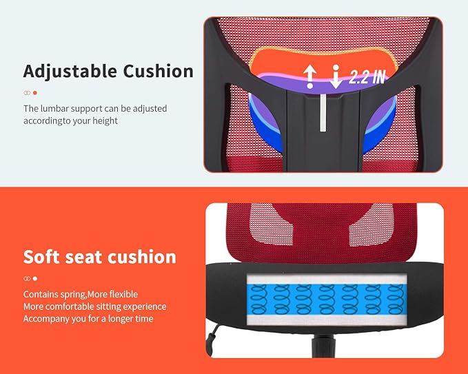 Big and Tall Office Chair+400lbs Wide Seat Mesh Desk Chair+Massage Rolling Swivel Ergonomic Computer Chair with Lumbar Support Adjustable Arms Task Chair for Heavy People+ (Red)