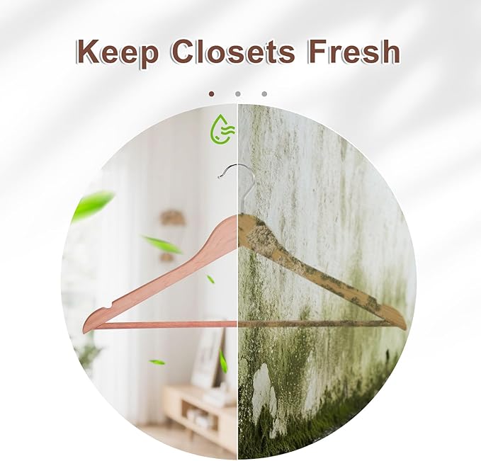 HOUSE DAY Cedar Hangers for Closet 30 Pack, Smooth Cedar Wood Hangers with Rings, 360° Swivel Hook, U-Shape Notched, Non Slip Pant Bar, Sturdy Wooden Clothes Hanger for Coats, Dresses, Suits