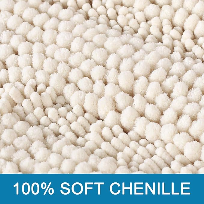 H.VERSAILTEX Bath Mats for Bathroom Non Slip Extra Thick Chenille Striped Bath Rug 24" x 36" Absorbent Non Skid Fluffy Soft Shaggy Rugs Washable Dry Fast Plush Mats for Indoor, Bath Room, Tub - Ivory