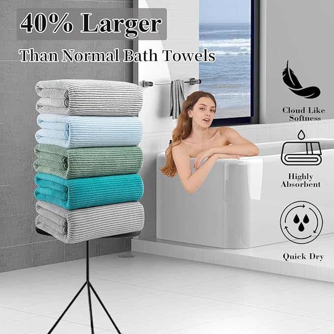 8-Piece Premium Towel Set for Bathroom|2 Oversized Large Bath Sheet,2 Hand Towels,4 Washcloths|Soft Cozy Highly Absorbent Fast Dry Microfiber Shower Towel Set for Hotel Bathroom Essentials,Grey