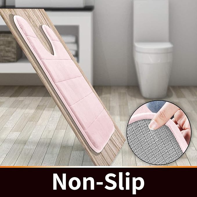 Yimobra Memory Foam Toilet Bath Mat U-Shaped, Soft and Comfortable, Super Water Absorption, Non-Slip, Thick, Machine Wash and Easier to Dry for Bathroom Commode Contour Rug, 24 X 24 Inches, Pink