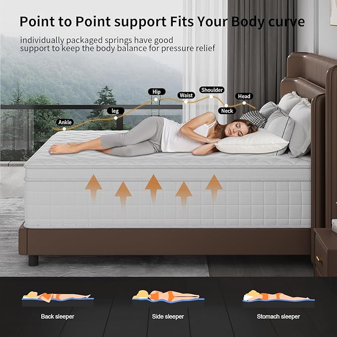 Queen Mattress, 10 Inch Queen Size Mattress in a Box with Memory Foam Hybrid, Individual Pocket Spring for Provide Support and Improve Sleep,Medium Firm(White)