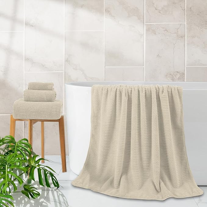 8 Piece Oversized Bath Towels Set Camel,2 Extra Large Bath Towel Sheets,2 Hand Towels and 4 Washcloths 600 GSM Highly Absorbent Quick Dry Towels Set for Bathroom Hotel