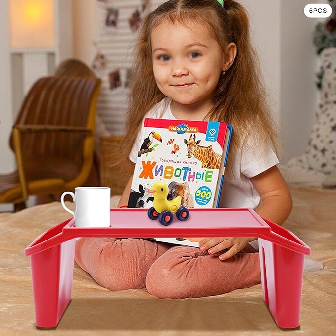 Set of 6 Kids Lap Desk Tray, Portable Activity Table, Plastic, Stackable for Drawing, Writing, Eating, Classroom, 19.69" L x 9.84" W x 7.09" H, Red