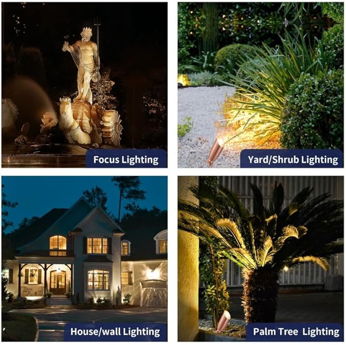 Landscape Spotlights Low Voltage - Brass 12V Outdoor Uplight LED, Wired Spot Lights IP65 Waterproof, Copper for Exterior Garden Yard Tree House with 5W 2700K Warm White MR16 Bulb