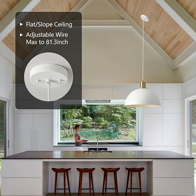 18 Inch White Farmhouse Pendant Lights for Kitchen Island Industrial Haning Lamp Adjustable Height Vintage Dome Hanging Light Fixtures for Barn, Dining Room