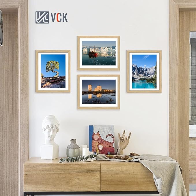 VCK 16x20 Picture Frame Set of 4 - Oak, Gallery-Quality Wood Poster Frames, 1.1-Inch Wide Border, Polished Plexiglass, Vertical or Horizontal Wall Display for Photo/Art/Prints, Natural Oak