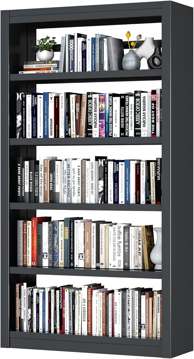 Bookshelf,6-Tier Adjustable Steel Bookshelf,69" H Heavy Duty Metal Bookcase for Home/Office/Garage,Black Shelf (Black, 69" Tall)