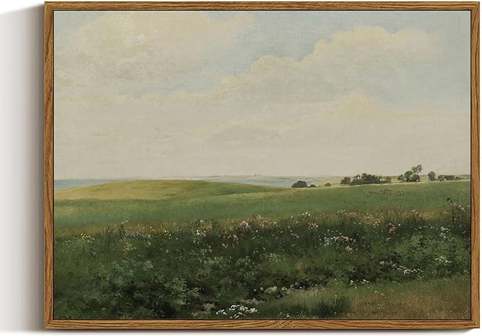 InSimSea Framed Canvas Wall Art Vintage Decor, Country Wall Art for Living Room, Vast Grassland Bathroom Pictures Wall Decor, Landscape Painting Home Decor, Office Dining Room Decor, 12"x16"