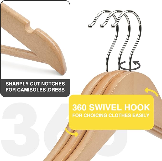 Wooden Hangers 20 Pack Slim Coat Hangers for Closet with Smooth Finish,Shirt,Suit,Dress,Heavy Duty Clothes Hanger Natural