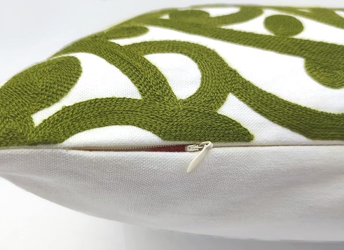 Alysheer Embroidered Decorative Throw Pillow Covers 18"x18" Set of 2 Pieces, Chic Boho Mandala Knit Pattern, Durable 100% Cotton Canvas Cushion Cases for Sofa Couch Living Room(Olive Green)