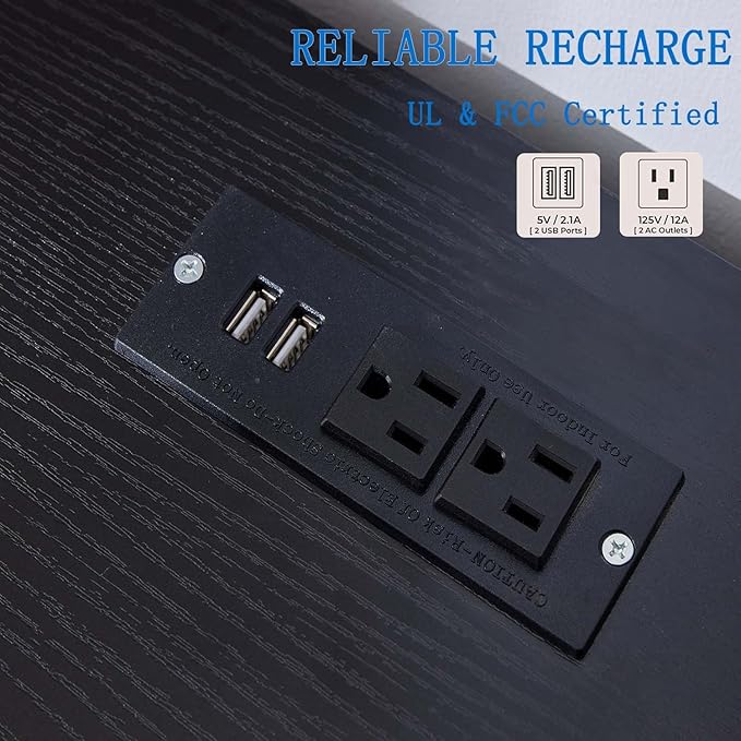 Farmhouse Nightstand Set of 2 with Charging Station & Drawers, Black Wood Bedside Table, End Table with 2 Storage Drawers & USB Ports for Bedroom, Dorm, Black