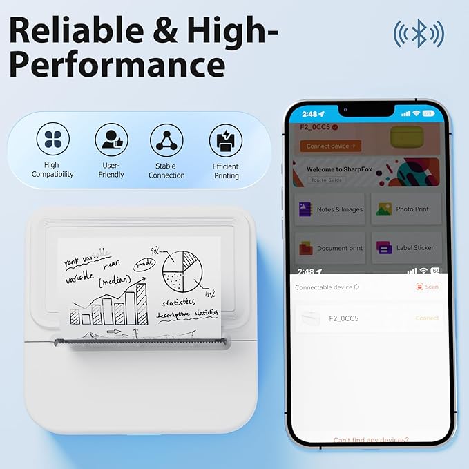 Aixiqee Mini Sticker Printer with 10 Rolls Sticker, Small Thermal Sticker Printer, No Ink Needed, Bluetooth Label Sticker Maker for iPhone, DIY, Photos, Study Notes, Journal, Gift (White)