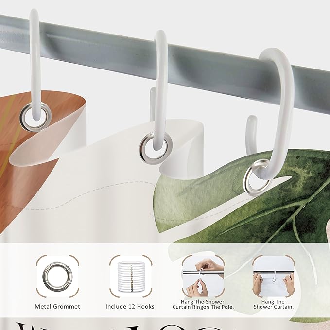 Glawry Boho Bible Verse Shower Curtain 60Wx72L Inches Inspirational Scriptures Quotes Abstract Tropical Green Palm Leaf Mid Century Christian Bathroom Bath Accessories Home Decor Fabric 12 Pack Hooks