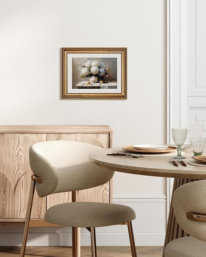 VIYYIEA Gold Framed Wall Art, Hydrangea Canvas Print Home Decor Vintage Art Painting Picture Bathroom Wall Decor, Flowers Artwork for Living Room Bedroom Kitchen Office - 14L x 11W