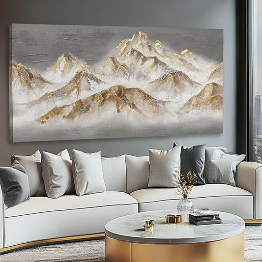 SDYA Mountain Wall Art Gold Pictures Wall Decor Grey Textured Poster for Living Room Dining Room Nature Wall Paintings for Bedroom 24x48 Inch