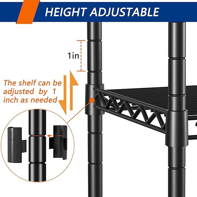 REGILLER 7-Tier Metal Storage Rack Adjustable Shelf,Storage Unit Shelf for Laundry Bathroom Kitchen Pantry Closet(Black,13.9" D x 23.9" W x 71.6" H)