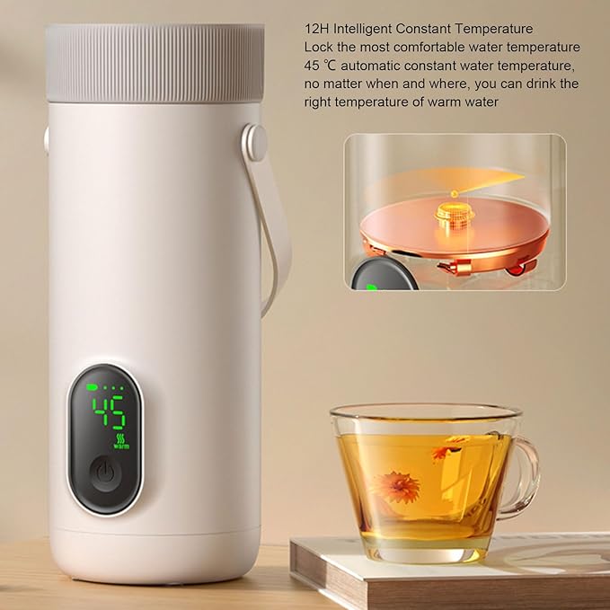 Travel Electric Kettle, 350ML Small Tea Coffee Kettle Mini Hot Water Boiler 27000mAh Rechargeable Portable Water Heater, 12 Hour Insulation
