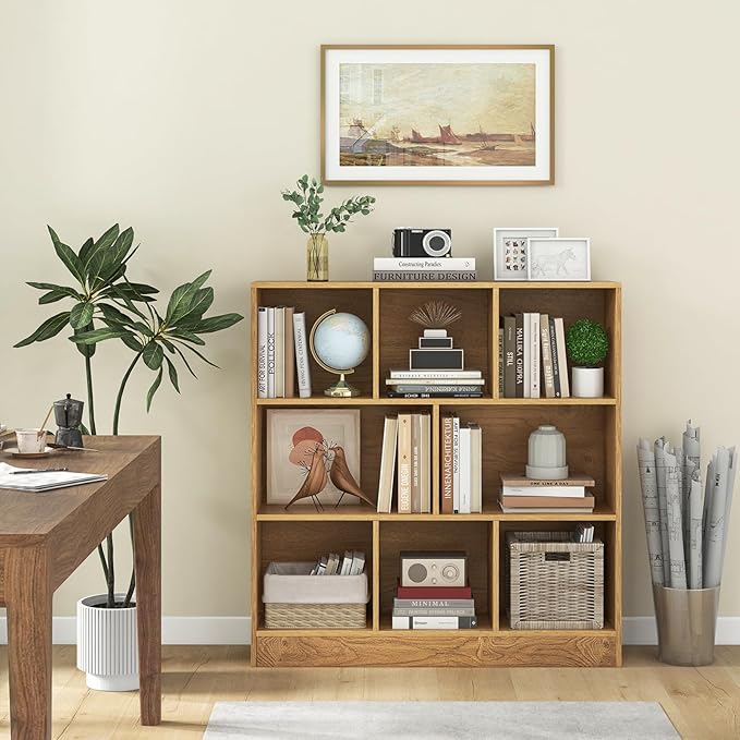 Costzon Wooden Toy Storage Organizer, 8-Cube Kids Bookshelf w/ 2 Anti-Toppling Kits, 3 Tier Open Shelves & Non-Slip Foot Pads, Book Shelf for Kids Rooms, Playroom, Classroom, Nursery (Natural)