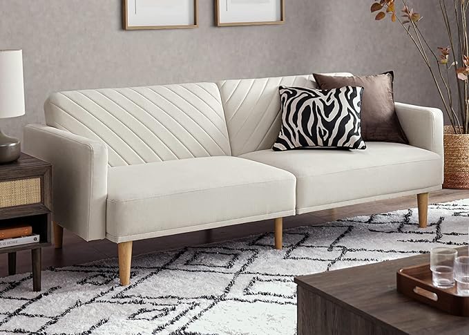 mopio 76.8" Futon Sofa Bed, Small Couch, Sleeper, Loveseat, Mid Century Modern Futon Couch, Sofa Cama, Couches for Living Room (Snow Velvet)
