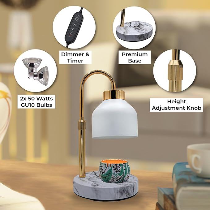 Adjustable Electric Candle Warmer Lamp with Timer -Safe & Dimmable Fragrance Diffuser for Wax Melting and Jar Candles -Modern Home Decor and Gift Idea