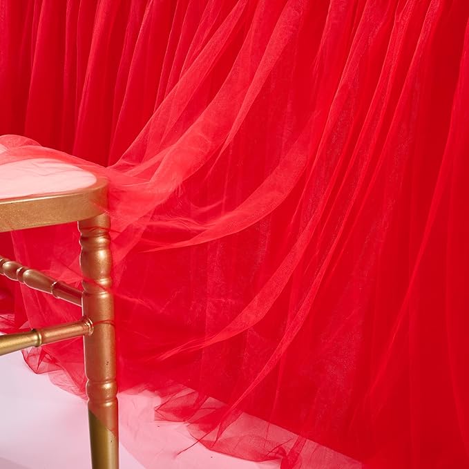 Suppromo 14ft Red Tulle Tutu Table Skirt Ruffle Table Skirting for Graduation Baby Shower Birthday Party Wedding Christmas Decorations(Red,L14(ft)*H 30in)