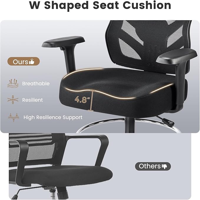 YFO Drafting Chair Tall Office Chair with 3D Armrest for Standing Desk, Mesh Ergonomic Office Chair Adjustable Height with Adjustable Lumbar Support and Footrest Ring, Black