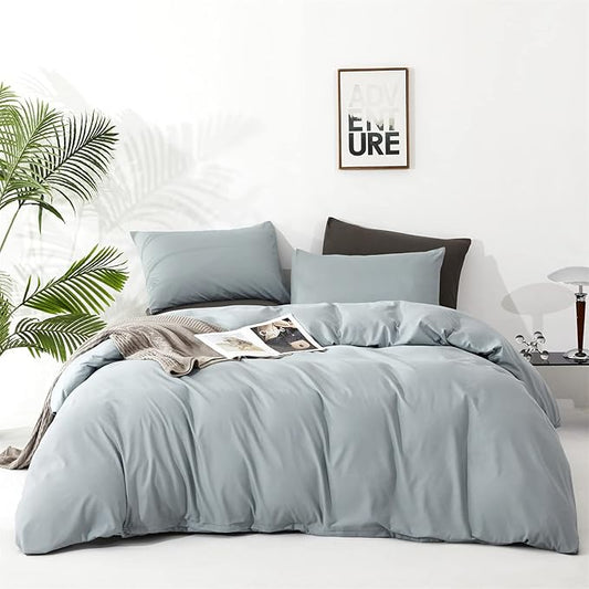 Light Blue Comforter Full Set – Fog Blue Comforter Cloud-Like Comfort Lightweight & Breathable 3-Piece Bedding Set Size Wrinkle-Resistant & Machine Washable