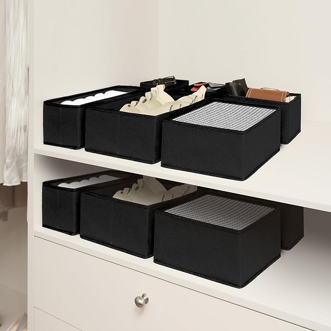 Cupic Cupid Drawer Organizer, Dresser Organizers, Foldabe Drawer Organizer Clothes, Closet Organization and Storage Dividers for Socks, Underwear and Diaper, Set of 12, Black