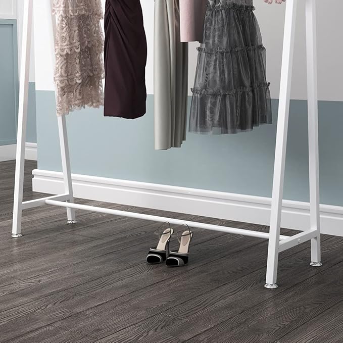 DR.IRON White Metal Clothes Racks Garment Rack, Modern White Clothing Rack Free Standing Hanging Rod for Boutique Retail, Clothes Store, Laundry Room(47’’L)