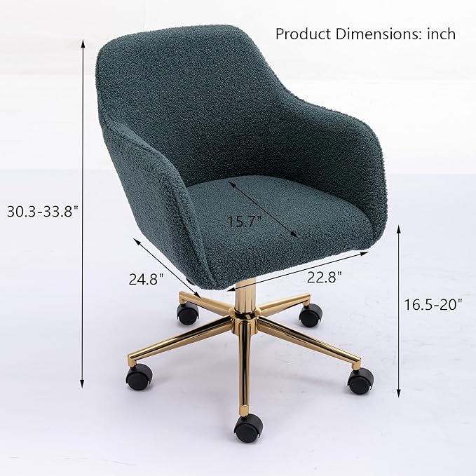 Goujxcy Fluffy Desk Chair, Faux Fur Vanity Chair Swivel Office Chair for Girls Women, Height Adjustable Cute Teddy Furry Makeup Chairs for Bedroom Home Office