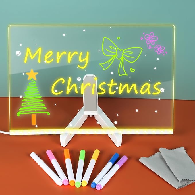 Acrylic Dry Erase Board with Light, 11.8 X 7.9” Clear Dry Erase Boardwith 7 Colors Pen Dry Erase Board to Do List Clear School Supplies for Kids