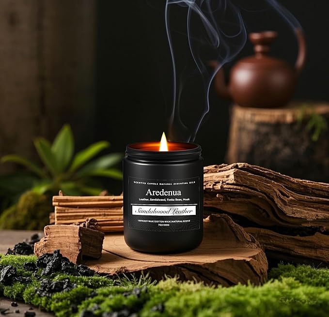 Mens Candle Set – Manly Candles for Men, 4 Pack Soy Candles for Home Scented, Masculine Candle Gift Set - Includes Sandalwood Leather, Whiskey Tobacco, Amber Patchouli & Vintage Oak