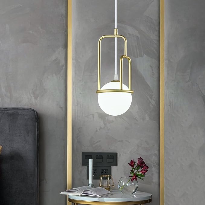 5 Inch Modern Gold Pendant Light Globe Pendant Light Fixture Mid Century Pendant Lighting for Kitchen Island Dining Room Living Room Bedroom(1 Pack)