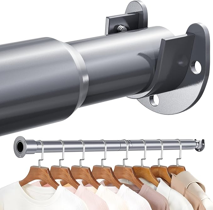 Mavivegue Closet Rod, 17 to 43 Inch Adjustable Closet Rods for Hanging Clothes, Silver Hanging Rod for Closet Wardrobes Laundry RV, Bathroom