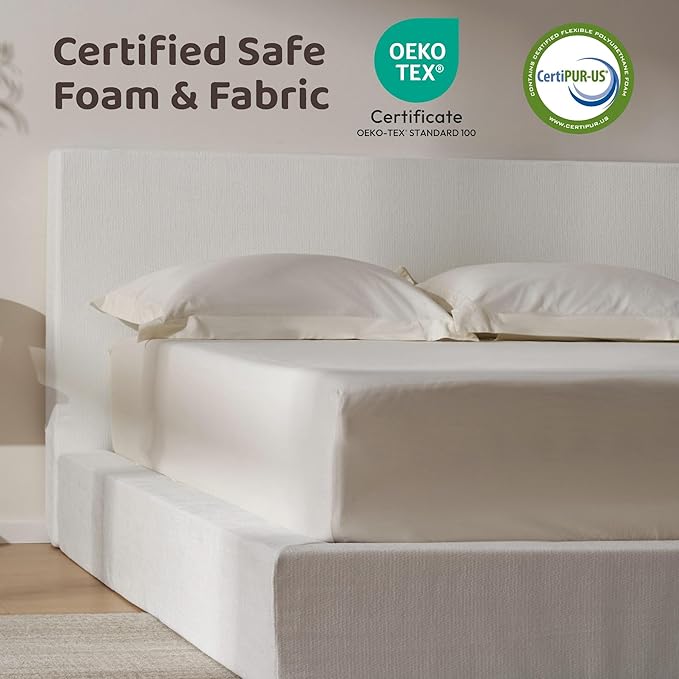 RECCI Cloud Upholstered King Bed Frame with Headboard, 5 Inch Foam Padded Platform, No Box Spring, Easy Assembly (Off-White)