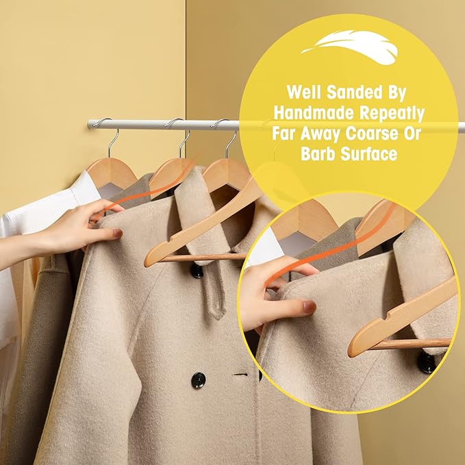Wooden Hangers - 30 Pack - Clothes Hanger for Daily Used,Smooth Finish Wood Hanger with Precisely Cut Notches,Coat Hangers, Heavy Duty Hanger for Shirt Suit Dress (Natural)