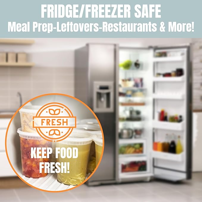 Galashield Deli Containers with Lids 8 oz. 16 oz. 32 oz. [30 Sets] Plastic Soup Containers with lids Deli Cups, To Go Food Containers