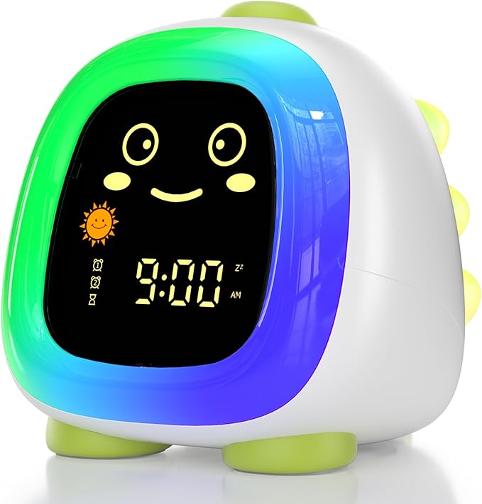 OK to Wake Clock for Kids, Kids' Alarm Clock with Night Light, Stay in Bed Clock - Sleep Trainer with Nap Timer - Cute Decor, Dinosaur Model Gift Idea